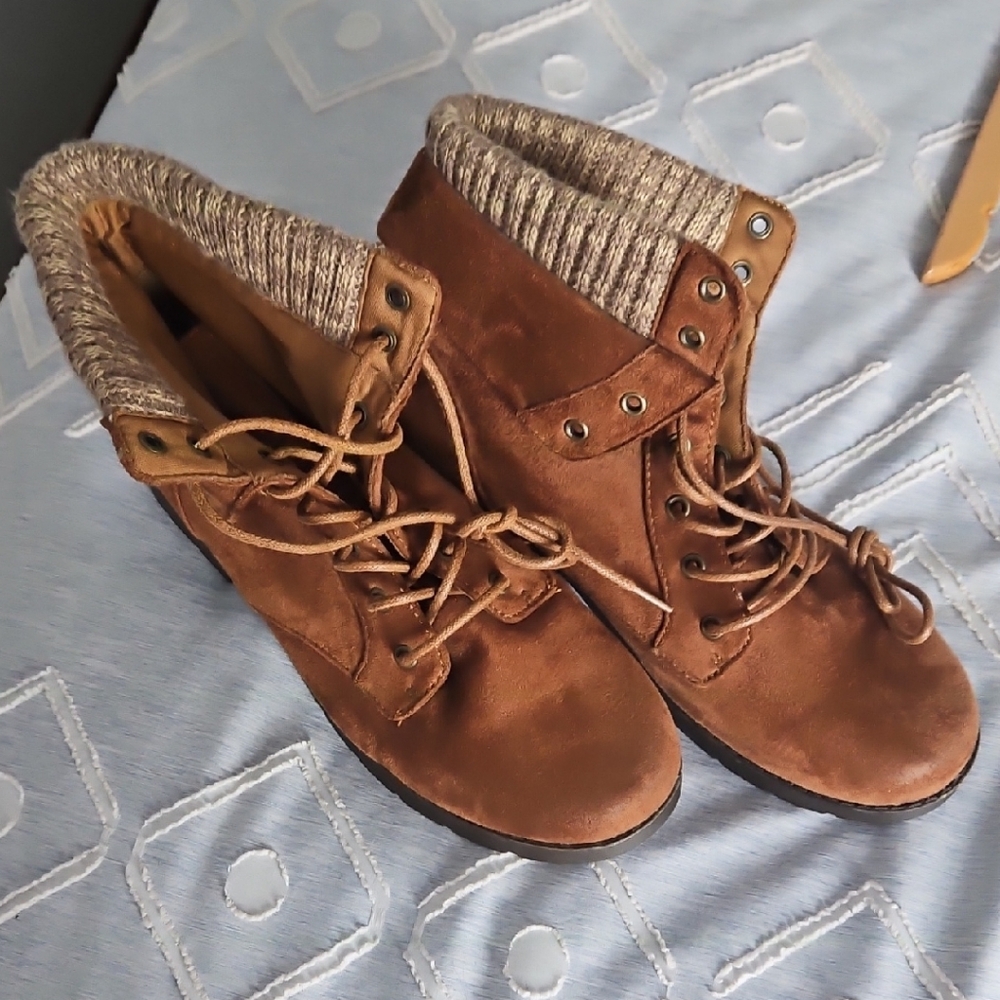 Brown Lace-Up Ankle Boots